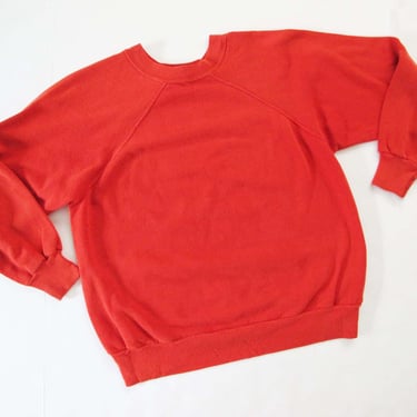 Vintage Red Raglan Pullover Sweatshirt Small - 70s Soft Worn In Solid Color Unisex Athletic Sweater Made in USA 