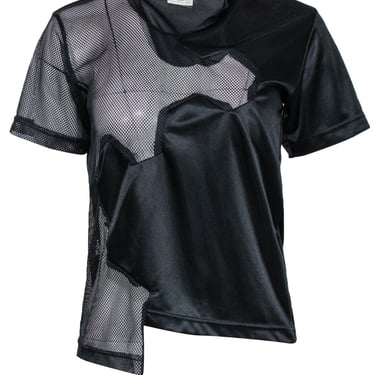 Commes des Garçons - Black Satin & Mesh Short Sleeve Geometric T-Shirt Sz M