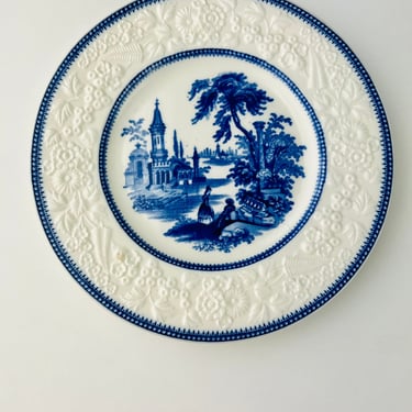 Antique George Jones and Sons Plate, Marlborough Flow Blue Staffordshire Transferware, blue and white floral, plate wall, collection, gift 