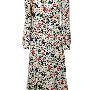 Ba&sh - Ecru w/ Red & Blue Floral Print Midi Dress Sz 4