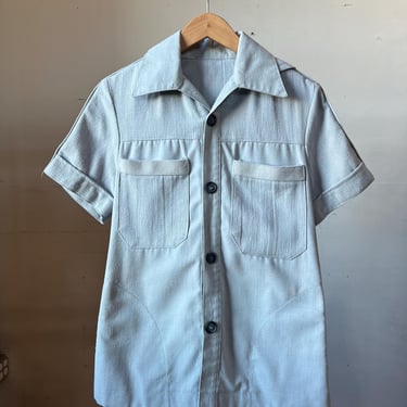 Small, Vintage 1970s Hooded Collar Button Down Shirt, Short Sleeve, N 