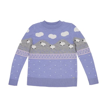 Vintage Counting Sheep Purple Knitted Sweater Size Small Long Sleeve Top Crew Neck Sweater Ribbed Knitted Sweater Pullover Western Sweater 