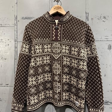 Vintage 90’s Brown Dale of norway Wool Sweater quarter zip pull over  Snowflake holiday Nordic size L 