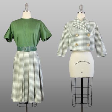 Gingham Dress / 1960s Dress / 1960s Dress Set / Day Dress / Size Medium 