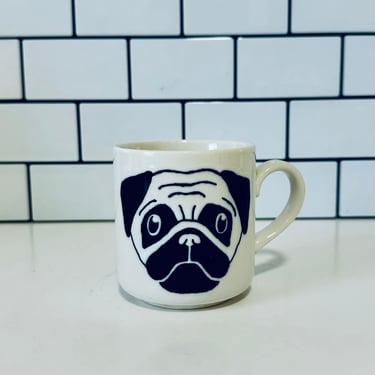 Retro Vintage Black and White Pug Mug, Retro Mug, Pug Gift, Pug Lover 