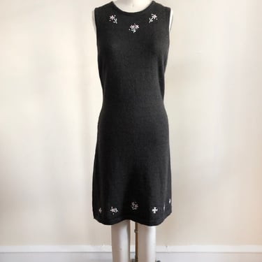 Sleeveless, Floral Embroidered Sweater Dress - 1990s 