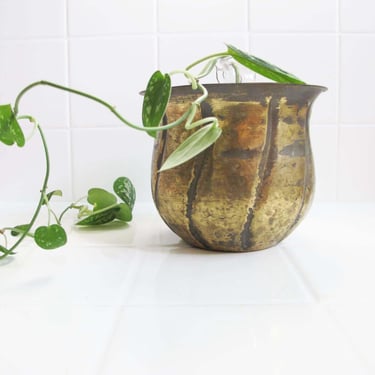 Brass House Plant Pot 3" - 80s Aged Brass Indoor Pot - Hollywood Regency Decor - Bohemian Gold Brass Pots - Housewarming Gift - 80s Decor 