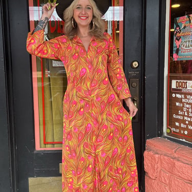 Vintage 60s/70s neon peacock maxi