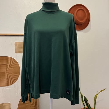 Abercrombie & Fitch 90s 100% Cotton Green Oversized Pullover Turtleneck Shirt 