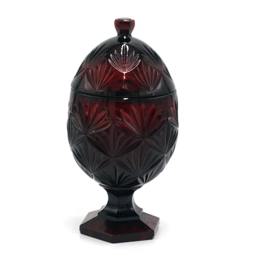 vintage Cristal D' Arques Durand ruby red egg-shaped candy dish 