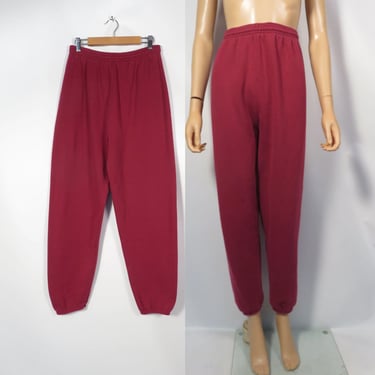 Vintage 90s Raspberry Wine Color Drawstring Sweatpants Made In USA Size L 