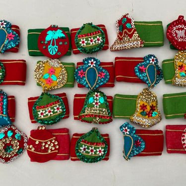 MCM Christmas Felt Napkin Rings, Hand Stitched Felt And Sequins, Set Of 20, Christmas Party, Table Decor 