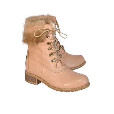 Australia LUXE Collective - Beige Leather w/ Sheep Fur Trim Combat Boots Sz 9