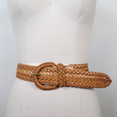 Vintage 1990s women's woven leather belt size large Ralph Lauren Polo 