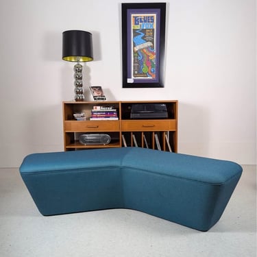 Mid Century Modern Style Teal Upholstered Boomerang Bench