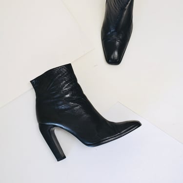 90s 00s Black Leather Cropped High heel Boots size 8 square Toe COUP D'ETAT // Vintage Black leather high heel Cropped boots size 8 