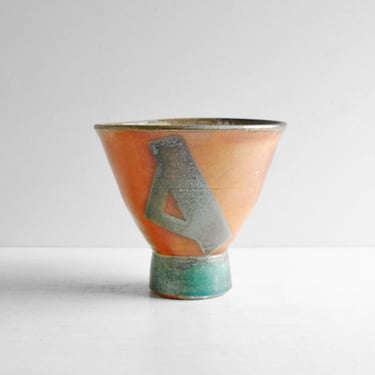 Vintage Studio Art Pottery Bowl in Abstract Green and Brown 