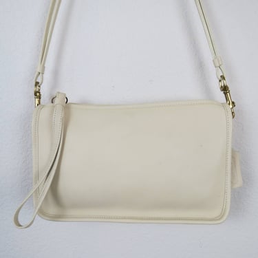 Vintage 1980s leather Coach purse, Basic Bag, convertible clutch shoulder, bone 