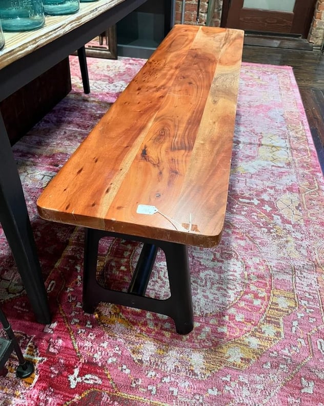 Metal base with mango wood top bench. 67” x 16” x 18” 