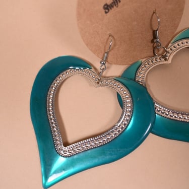 Teal Big Heart Earrings