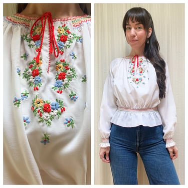 70s Swedish floral embroidered blouse 