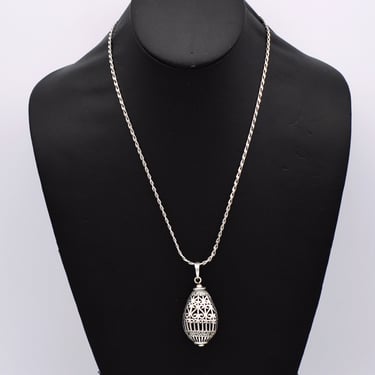 80's sterling marcasite ornate egg pendant, unusual Byzantine 925 silver pyrite cage necklace 
