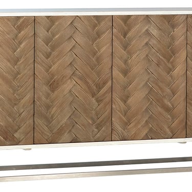 Reclaimed Wood Front Herringbone Design Sideboard with iron base from Terra Nova Designs Los Angeles 