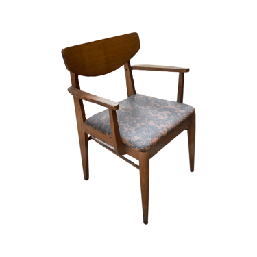 Danish Wood Single Dining Chair with Floral Vinyl Seat