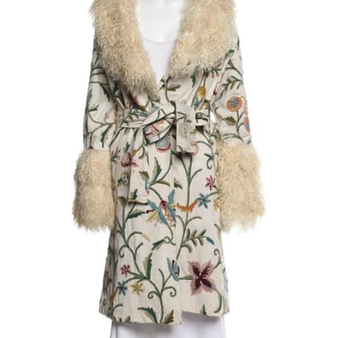 Artisan Handmade Floral Embroidered Wrap Coat with Mongolian Fur Trim Penny Lane Coat Winter Coat Fall Spring 
