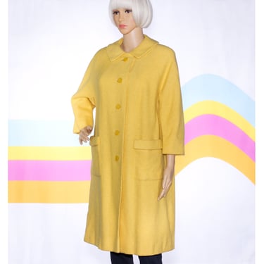 Vintage 1960s Yellow Wool Coat | Medium 