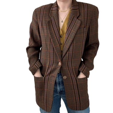 Vintage 1970s Womens Paul Stanley Wool Blend Fall Colors Tweed Preppy Blazer 