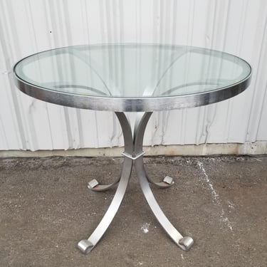 Round Glass Top Table with Brushed Steel Base