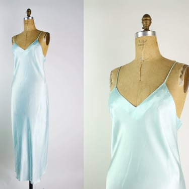90s Satin Baby Blue Slip Dress / Liquid Slip Dress / 90s slip dress / Size S/M 