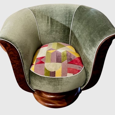 Custom French Style Art Deco Swivel Chairs Mohair