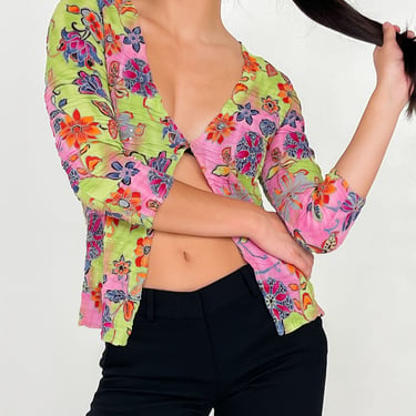 Flower Print Pleated Blouse (XS-S)