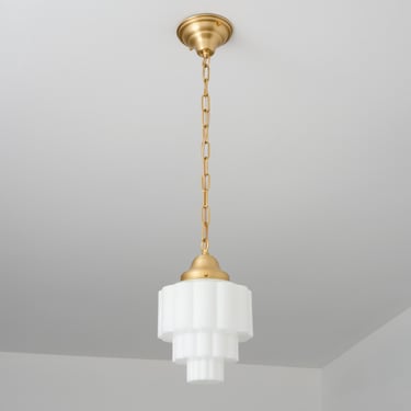 Classic Design - White Glass Pendant - Chain Hung Fixture - Brass Light 