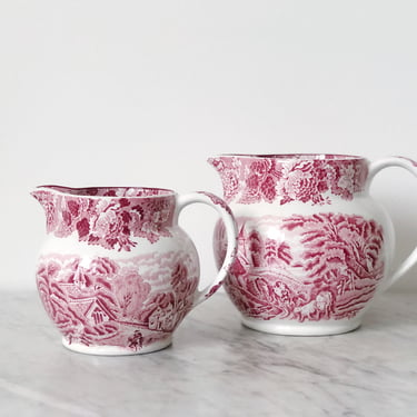 Red Transferware Pitcher -choice of small or large 