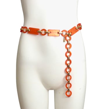 YVES SAINT LAURENT- c.1970 Marbled Orange Lucite Chain Belt