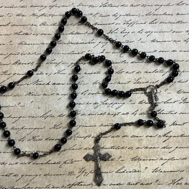 vintage rosary beads black bead religious cross 