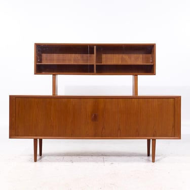 Svend Aage Larsen for Faarup Møbelfabrik Mid Century Danish Teak Tambour Door Credenza with Hutch - mcm 