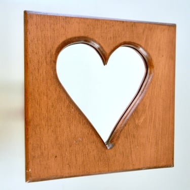 Handmade Vintage 70s Wood Mirror with Heart Shaped Cutout, Rustic Boho Sweetest Wood Handmade Mirror, Teak Look Mirror, Sustainable Home 