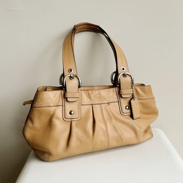 Tan Coach Leather Belted Baguette Purse