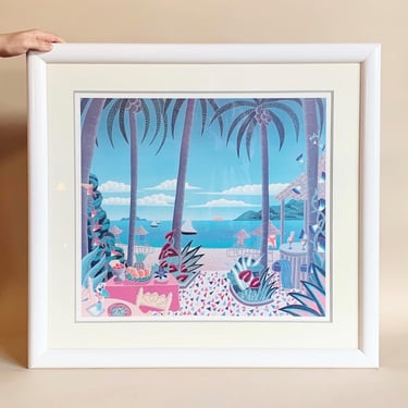 THOMAS MCKNIGHT LITHOGRAPH // Rare 1994 Mustique Pavillion Print