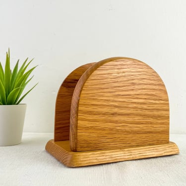 Vintage Oak Wood Napkin Holder, Tabletop and Counter Napkin Storage 
