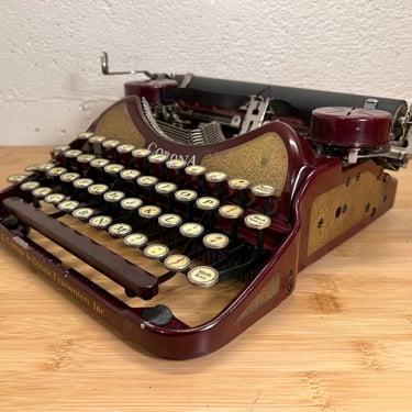1930 Corona 4 Portable Typewriter, Duco Maroon & Gold Finish, Case, Owner's Manual, Just Serviced 