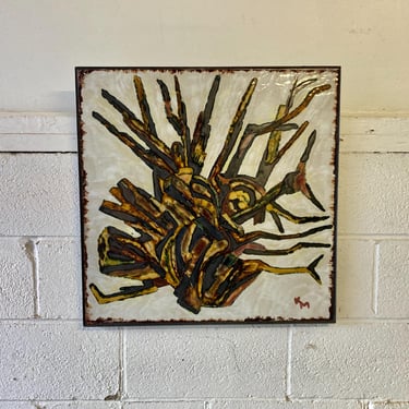 Vintage Mid Century Signed Large Ceramic Wall Art 