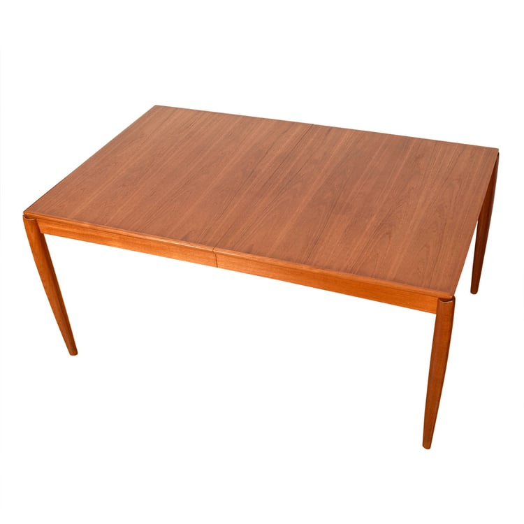 Expanding Danish Modern Teak 1-Leaf Dining Table w. &#8216;Horn&#8217; Legs