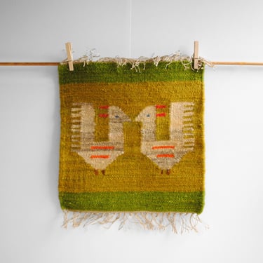 Vintage Bird Weaving, Polish Handwoven Wool Wall Hanging 