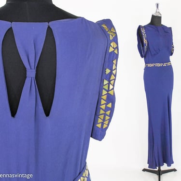 1930s Purple Crepe Evening Dress | 30s Violet Purple Evening Dress | Medium 