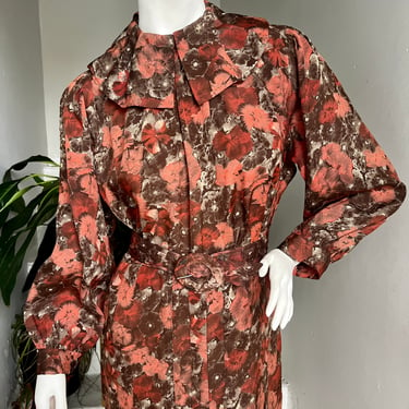1930s Autumnal Hues Day Dress Rayon 36 Bust Vintage Great Details 